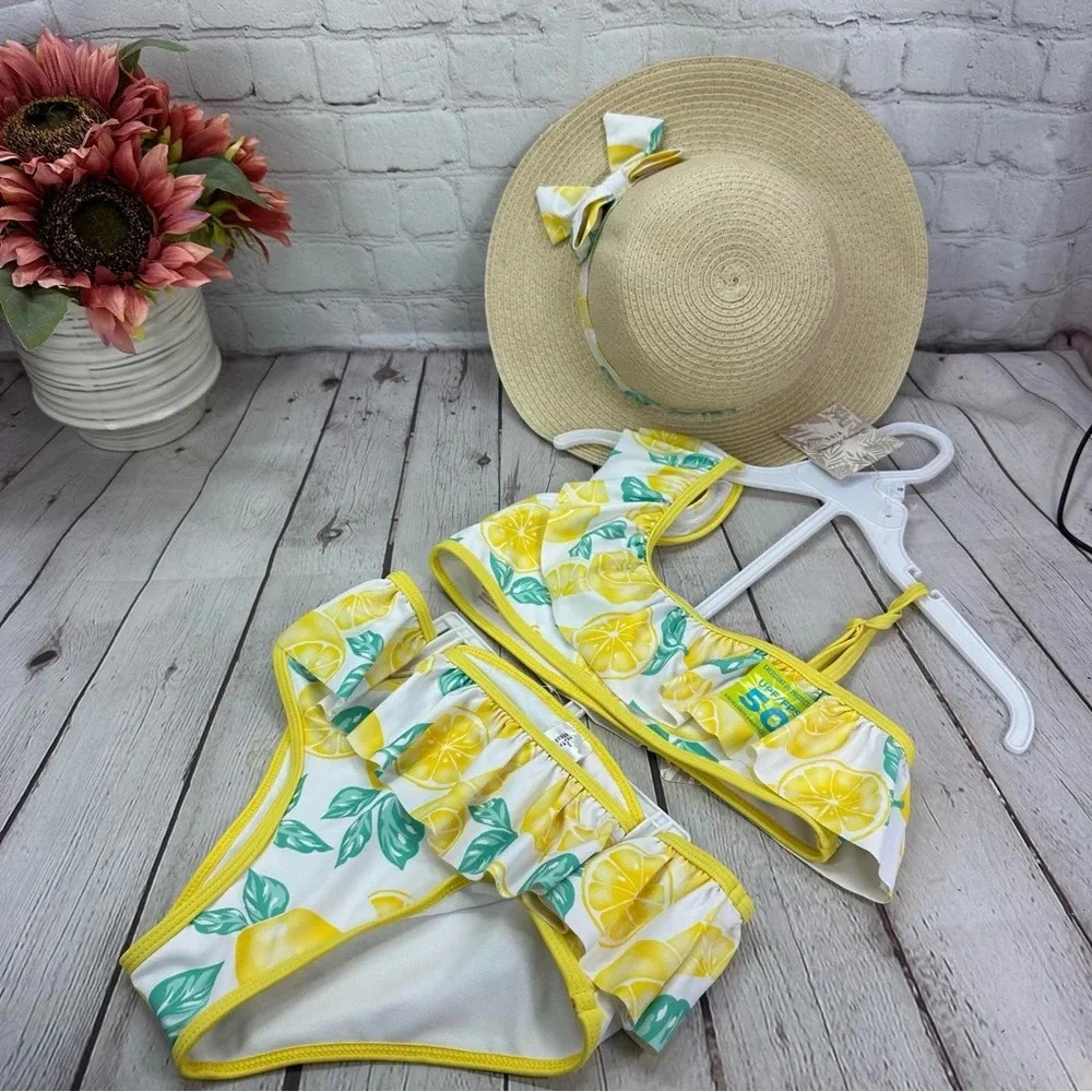 tommy bahama 2-piece bikini swimsuit with lemons and matching sunhat